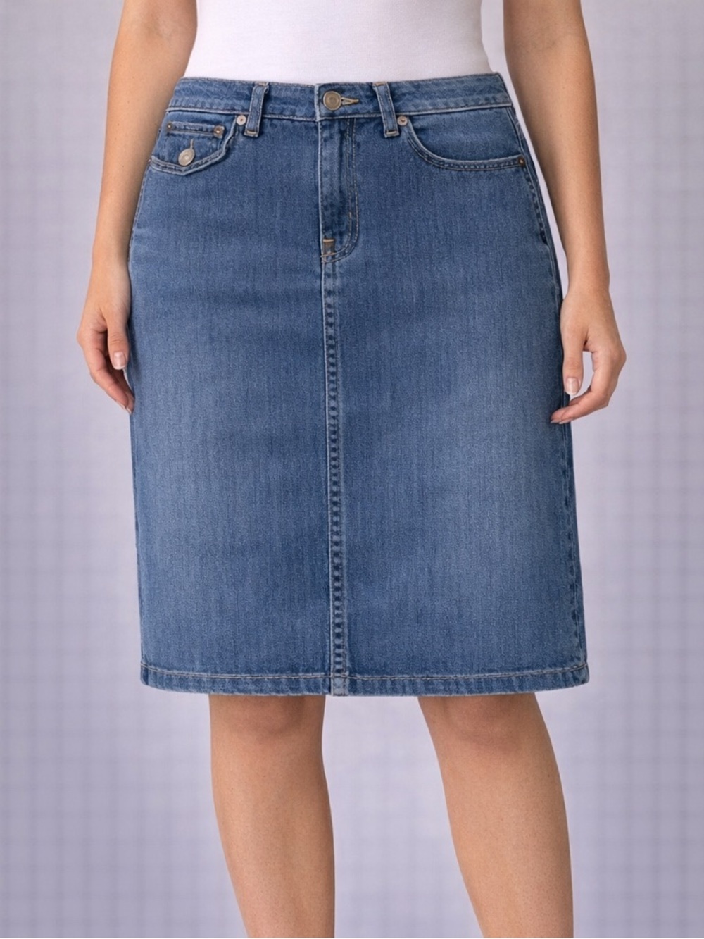 Ann Taylor Blue Denim Midi Skirt